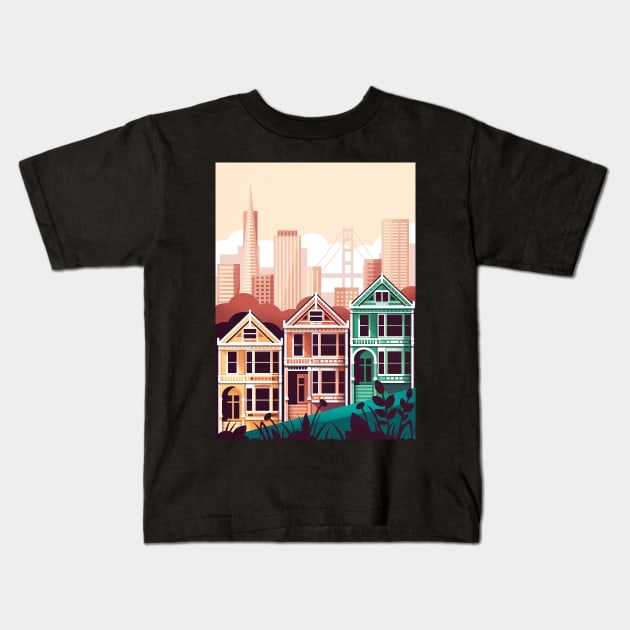 San Francisco View Kids T-Shirt by lanaxxart